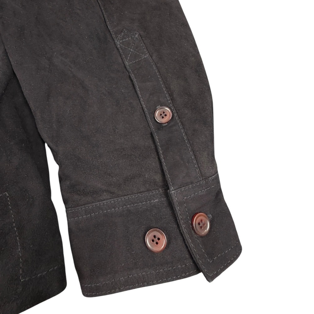 Quince Mens Shirt Jacket Suede Goat Leather Button Front Black Large Overshirt - Picture 5 of 9